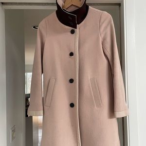 Club Monaco Italian Wool XS Coat with Leather Trim and Calf Hair High Neck